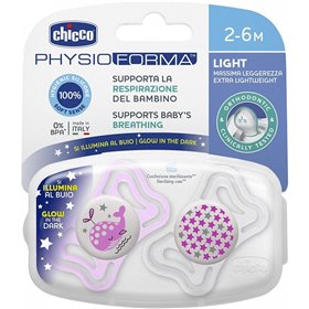 Chicco Πιπίλα Physio Light Σιλικόνη Για Τη Νύχτα 2-6 Μηνών 2 Τεμάχια 