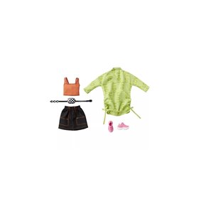 Mattel Fashions 2-Pack Clothing Set, 2 Outfits For Doll Green Sweatshirt Dress 