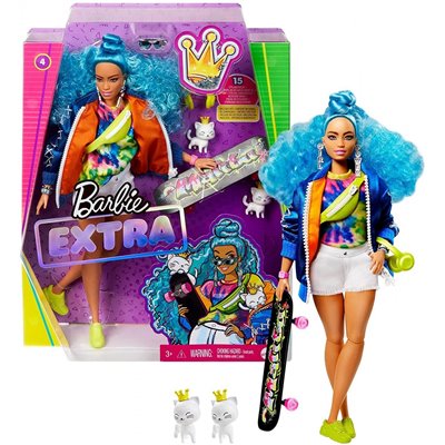 Mattel Extra Doll 4 With Skateboard And 2 Kittens Blue Curly Hair 