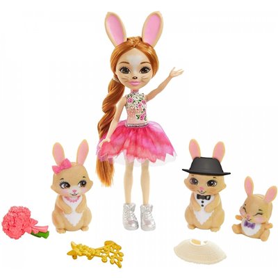 Mattel Enchantimals Royals Brystal Bunny Κούκλα Και Οικογένεια Λαγουδάκια 