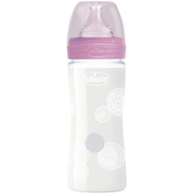 Chicco Well Being Nature Glass Μπιμπερό Ροζ 240Ml 0M+  Chicco Well Being Nature Glass Μπιμπερό Ροζ 240Ml 0M+
