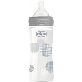 Chicco Well Being Nature Glass Μπιμπερό Γυάλινο Unisex Σιλικόνης 240 Ml 0M+  Chicco Well Being Nature Glass Μπιμπερό Γυάλινο Unisex Σιλικόνης 240 Ml 0M+