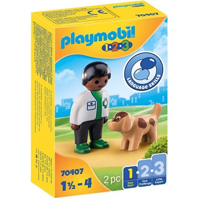 Playmobil 1.2.3 Κτηνίατρος Με Σκυλάκι 