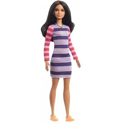 Mattel Barbie Fashionistas Κούκλα Num 147 Original Μελαχρινή Κούκλα Με Φόρεμα Striped Dress 