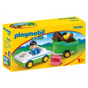 Playmobil 1.2.3 Όχημα Με Τρέιλερ Μεταφοράς Αλόγου  Playmobil 1.2.3 Όχημα Με Τρέιλερ Μεταφοράς Αλόγου
