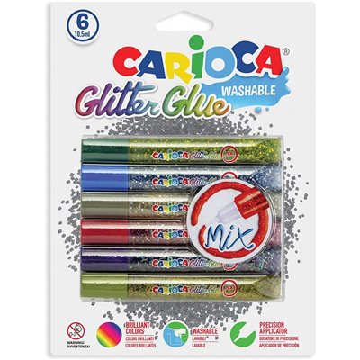 CARIOCA Glitter Glue Mix Κόλλα Με Γκλίτερ 6 Τεμάχια 