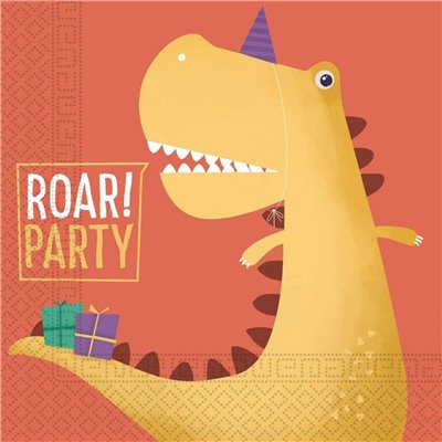 PROCOS Dinosaur Roar Party Χαρτοπετσέτες Τρίφυλλες 33X33 Εκ. - 20 Τμχ 