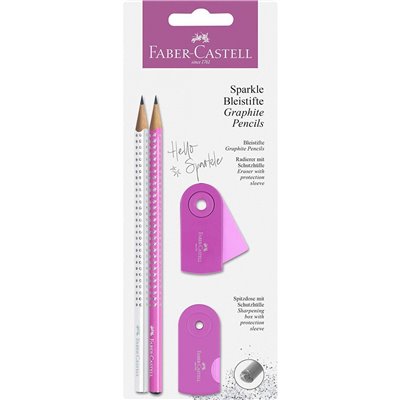 Faber-Castell Sparkle Σετ 2 Μολύβια Με Γόμα Και Ξύστρα Λευκό-Ροζ 