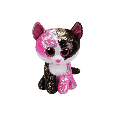 ty Beanie Boos Χνουδωτό Malibu Sequin Γάτα Ροζ - Μαύρη 23 Εκ. 