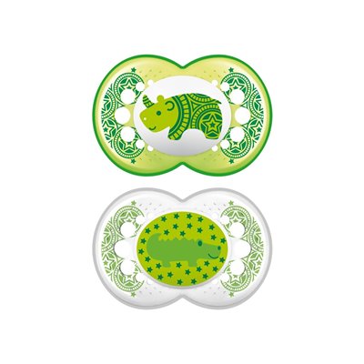MAM Πιπίλα Clear Printed Ασπίδα 6+ Μηνών Σιλικόνης, 2 Τεμάχια - 4 Χρώματα 