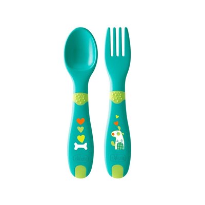 Chicco First Cutlery Σετ Πιρούνι - Κουτάλι 12M+ Πράσινο 