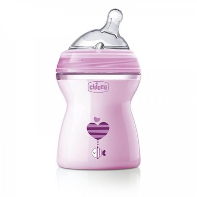 Chicco Μπιμπερό Πλαστικό Natural Feeling 250Ml, Θήλη Σιλικόνης Μέτριας Ροής, 2Μ+, Ροζ 