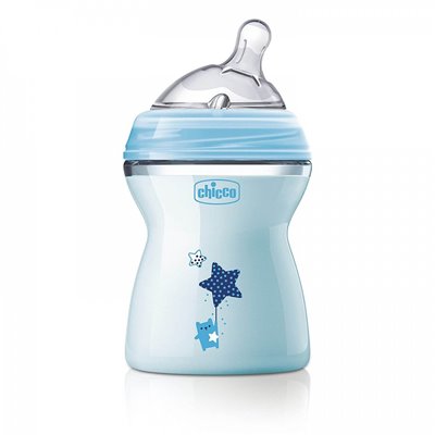 Chicco Μπιμπερό Πλαστικό Natural Feeling 250Ml, Θήλη Σιλικόνης Μέτριας Ροής, 2Μ+, Σιελ 