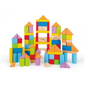 Hape Wooden Blocks - Πολύχρωμα Τουβλάκια Σε Κουτί Αποθήκευσης - 101Τεμ. 