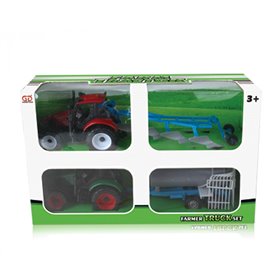  Friction Farmer Car Σετ 2 Τρακτέρ Με Ρυμουλκούμενο 