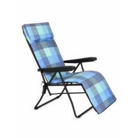 Πολυθρόνα 6 Θέσεων Μαύρου Σκελετού Μπλε Καρό Μαξιλάρι
