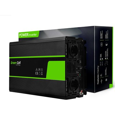 Green Cell Pure Sinusoid Inverter Αυτοκινήτου Καθαρού Ημιτόνου 2000W για Μετατροπή 24V DC σε 230V AC με 1xUSB