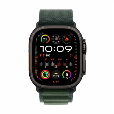 Apple Watch Ultra 2 2024 Titanium 49mm Αδιάβροχο με eSIM και Παλμογράφο (Black με Dark Green Alpine Loop - Medium)