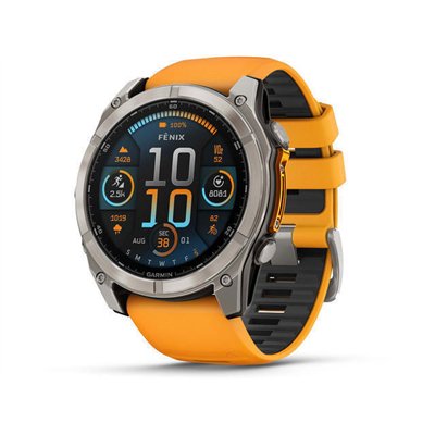 Garmin Fenix 8 Titanium 51mm Αδιάβροχο Smartwatch με Παλμογράφο (Sapphire, Titanium With Spark Orange/Graphite Silicone Band)