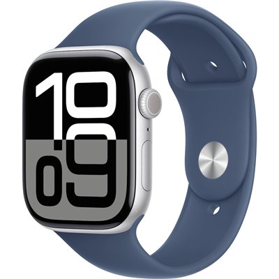 Apple Watch Series 10 Cellular Aluminium 46mm Αδιάβροχο με eSIM και Παλμογράφο (Silver Aluminium Sport Band Denim)