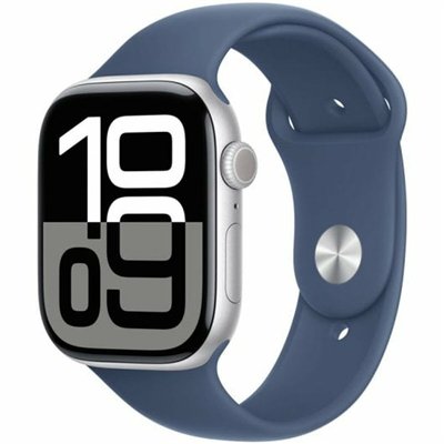 Apple Watch Series 10 Aluminium 46mm Αδιάβροχο με Παλμογράφο (Silver με Denim Sport Band (S/M))