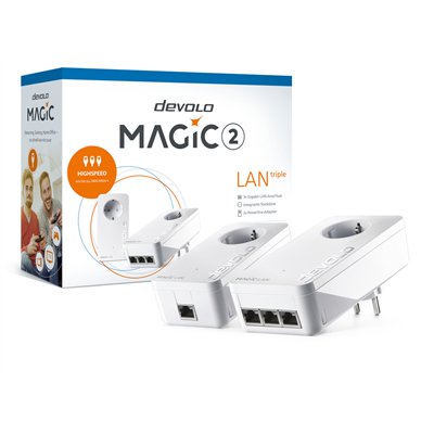 Devolo Magic 2 LAN Triple (8510) Powerline Διπλού Kit για Ενσύρματη Σύνδεση με Passthrough Πρίζα και 3 Θύρες Gigabit Ethernet