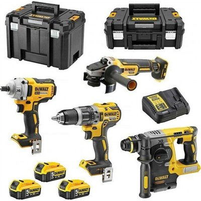 Dewalt DCK422P3T Σετ Γωνιακός Τροχός, Κρουστικό Δραπανοκατσάβιδο, Μπουλονόκλειδο & Πιστολέτο 18V με 3 Μπαταρίες 5Ah και Θήκη