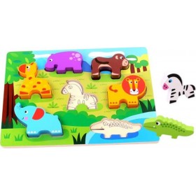 Ξύλινο Παιδικό Puzzle Σφηνώματα Ζώα της Ζούγκλας 7pcs για 1+ Ετών Tooky ToysΚωδικός: TKC394 