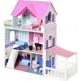 HomCom Ξύλινο Κουκλόσπιτο με Αξεσουάρ 86x30x87cm