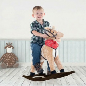 Hoppline Λούτρινο Κουνιστό Αλογάκι με Ήχους Καφέ Ανοιχτό