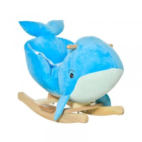 HomCom Λούτρινη Κουνιστή Φάλαινα με Μουσική και Ξύλινη Βάση