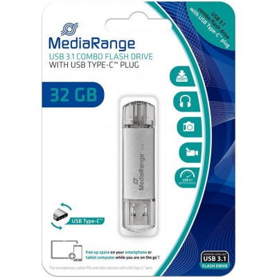MediaRange 32GB USB 3.1 Stick με σύνδεση USB-A &amp USB-C Ασημί