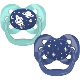 Dr. Brown's Πιπίλες Σιλικόνης για 0-6 μηνών με Θήκη Νυκτός Μπλε-Πράσινο 2τμχ