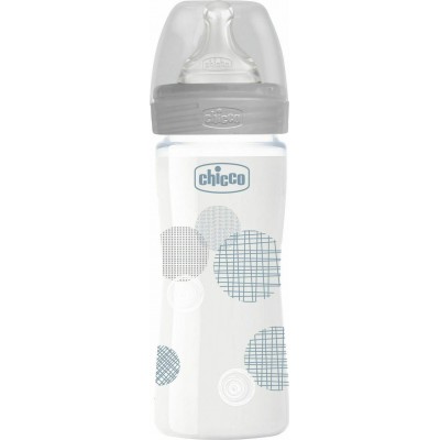 Chicco Γυάλινο Μπιμπερό Well Being Κατά των Κολικών με Θηλή Σιλικόνης 240ml για 0+ μηνών Grey CirclesΚωδικός: A50-28721-30 