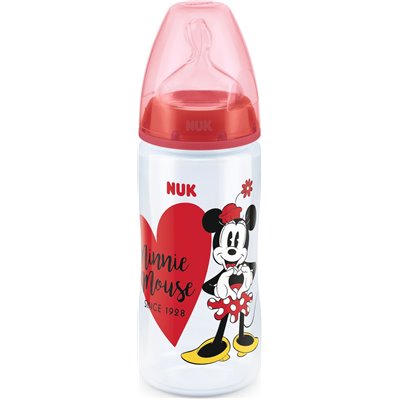 Nuk Πλαστικό Μπιμπερό First Choice Plus Mickey &amp Minnie Κατά των Κολικών με Θηλή Σιλικόνης 300ml για 6-18 μηνών Κόκκινο