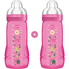 Mam Σετ Πλαστικά Μπιμπερό Easy Active Combi-Pack με Θηλή Σιλικόνης 330ml για 4+ μηνών 2τμχ Φούξια Λουλουδάκια