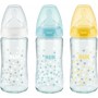 Nuk Γυάλινο Μπιμπερό First Choice Plus Κατά των Κολικών με Θηλή Σιλικόνης 240ml για 0-6 μηνών Λευκό Αστεράκια