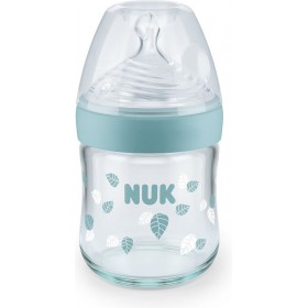 Nuk Γυάλινο Μπιμπερό Nature Sense Κατά των Κολικών με Θηλή Σιλικόνης 120ml για 0-6 μηνών Πράσινο Φυλλαράκια