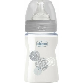 Chicco Γυάλινο Μπιμπερό Well Being Κατά των Κολικών με Θηλή Σιλικόνης 150ml για 0+ μηνών Grey CirclesΚωδικός: A50-28711-30 