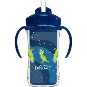 Dr. Brown's Παιδικό Ποτηράκι με Λαβές και Καλαμάκι από Πλαστικό Μπλε 300ml για 12m+