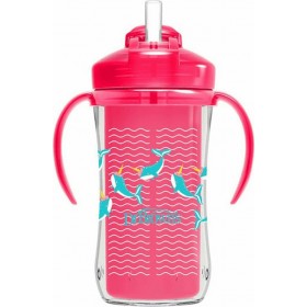 Dr. Brown's Παιδικό Ποτηράκι με Λαβές και Καλαμάκι από Πλαστικό Ροζ 300ml για 12m+