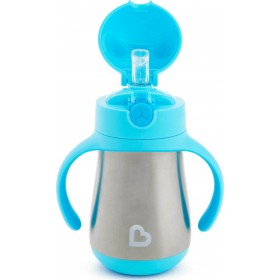 Munchkin Παιδικό Ποτηράκι με Λαβές και Καλαμάκι "Cool Cat" από Μέταλλο Γαλάζιο 237ml για 18m+