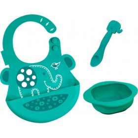 Marcus &amp Marcus Σετ Φαγητού "Ελεφαντάκι" από Σιλικόνη Πράσινο 3τμχ για 6+ μηνών
