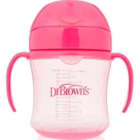 Dr. Brown's Κύπελλο με Καπάκι &amp Λαβές Ροζ 180ml, 6m+