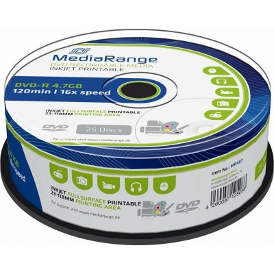 MediaRange Εγγράψιμα DVD-R Printable 4.7GB 25τμχΚωδικός: MR407 