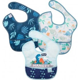 "Bumkins Αδιάβροχη Σαλιάρα Πλαστική με Αυτοκόλλητο ""Superbib"" με Τσέπη Hangry Bumkins Αδιάβροχη Σαλιάρα Πλαστική με Αυτοκόλλητο "Superbib" με Τσέπη Hangry, Dinosaurs, Blue Tropic για 24 m+ 3τμχ