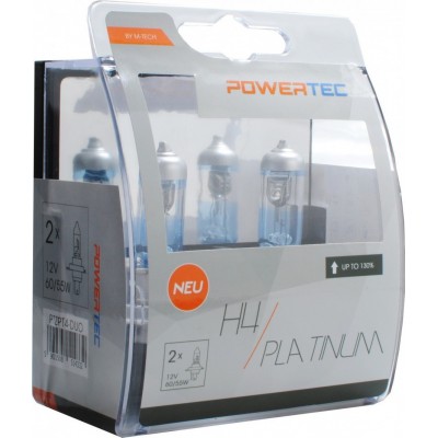 M-Tech Λάμπες Αυτοκινήτου &amp Μοτοσυκλέτας Powertec Platinum +130% H4 Αλογόνου 4000K Φυσικό Λευκό 12V 60/55W 2τμχ