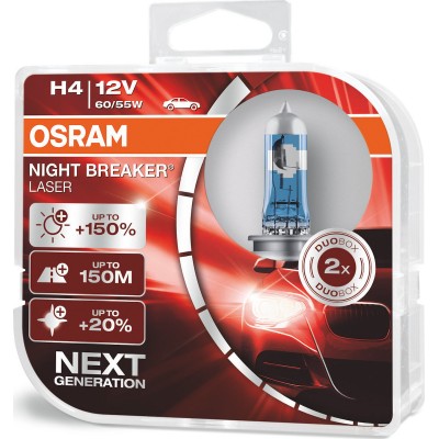 Osram Λάμπες Αυτοκινήτου Night Breaker Laser +150% H4 Αλογόνου 12V 60/55W 2τμχ