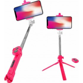 Lamtech Tripod Selfie Stick με Bluetooth Ροζ