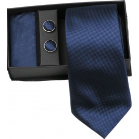 Privato 82 Σετ Ανδρική Γραβάτα Με Μαντήλι Και Μανικετόκουμπα Μπλέ
